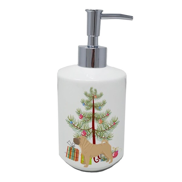 Carolines Treasures 7 x 3.5 in. Shar Pei Christmas Tree Ceramic Soap Dispenser CK3562SOAP - main